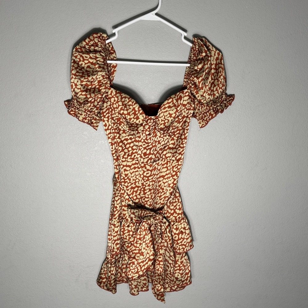 Majorelle Women Animal Print Ruffled Off-the-Shoulder Dress Burnt Orange Size XS